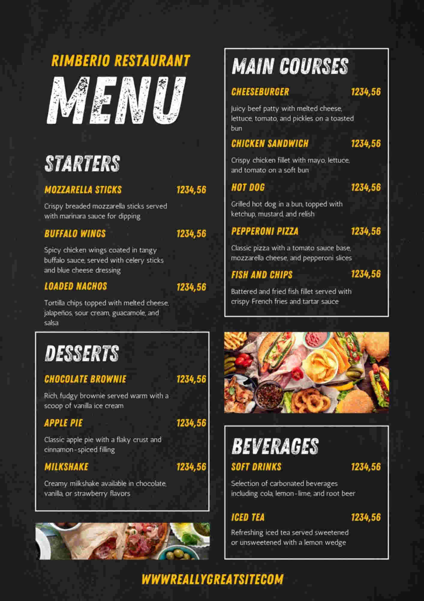 Menu design sample for restaurant